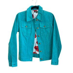 Twiggy London Suede Leather Jacket Size Small Teal Blue Jean Jacket Style